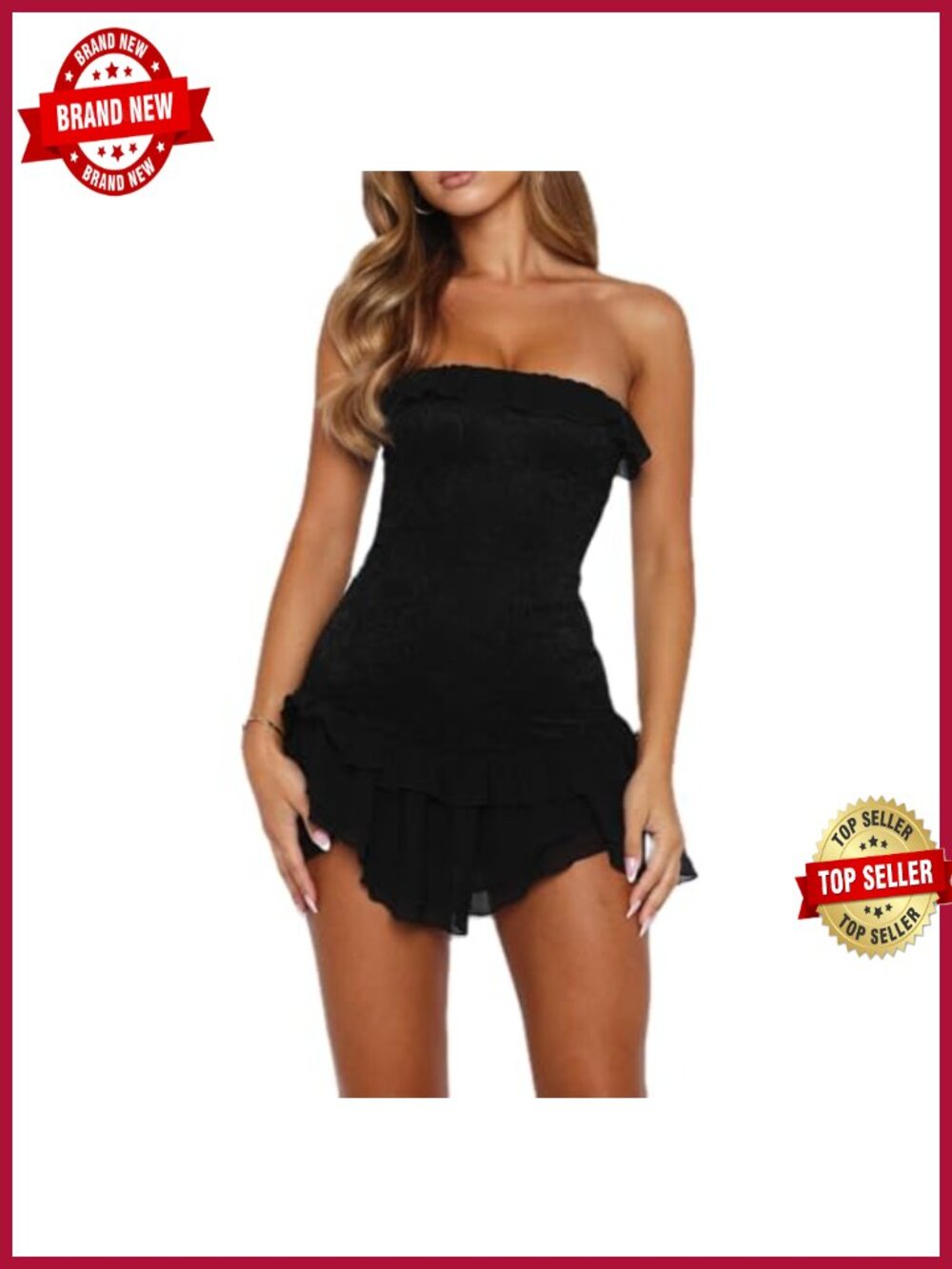 Y2K Strapless Lace Mini Dress Ruffle Hem Backless Bodycon Club Party